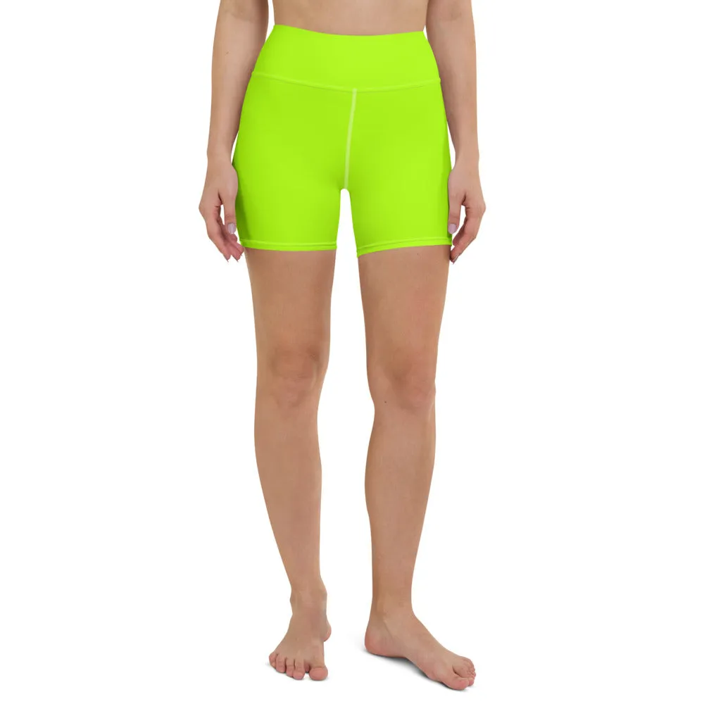 Neon Green Yoga Shorts, Solid Color Bright Women's Short Gym Tights-Made in USA/EU