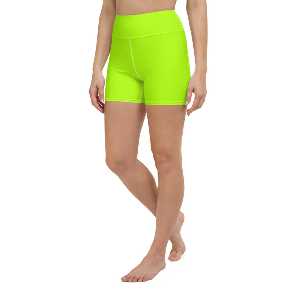 Neon Green Yoga Shorts, Solid Color Bright Women's Short Gym Tights-Made in USA/EU