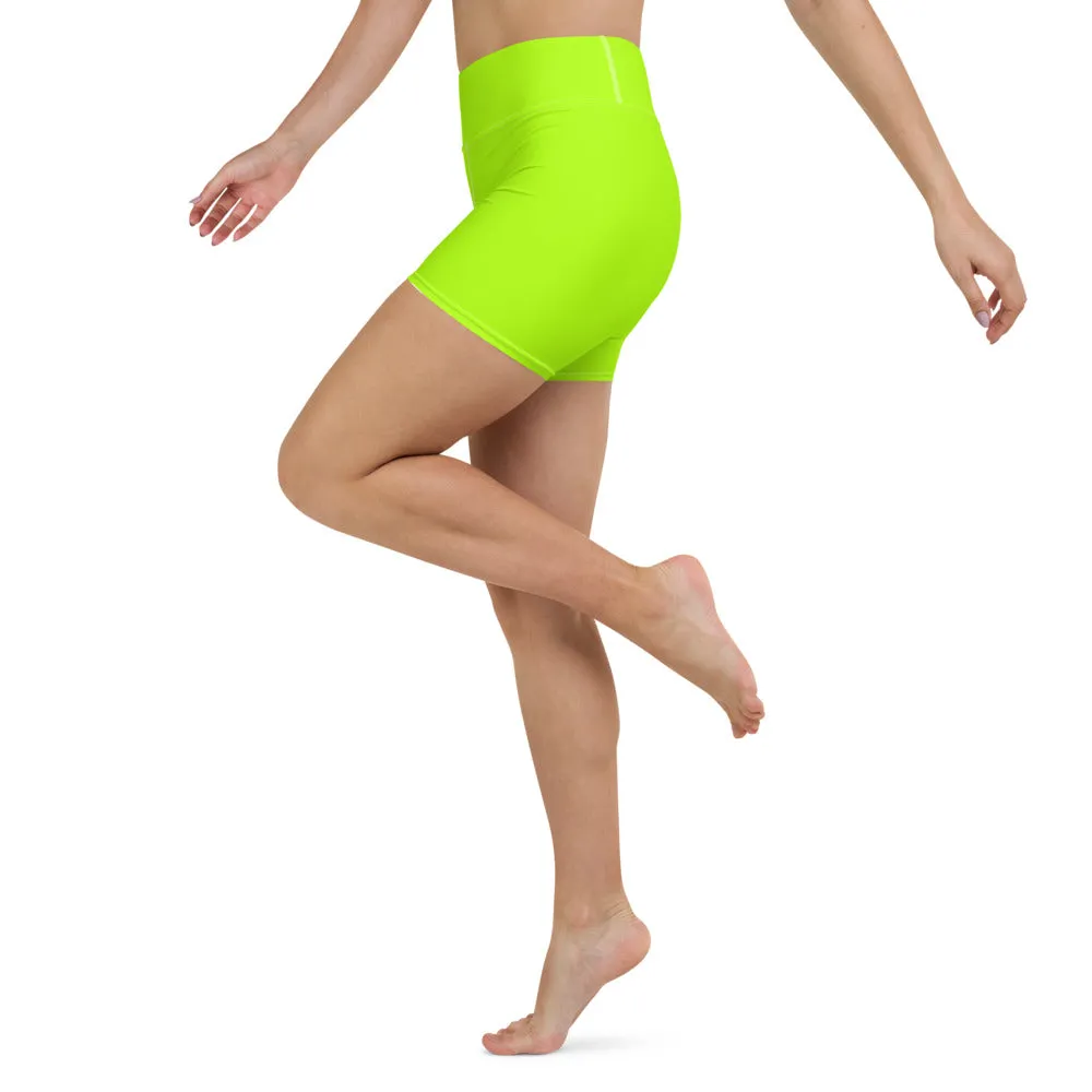 Neon Green Yoga Shorts, Solid Color Bright Women's Short Gym Tights-Made in USA/EU