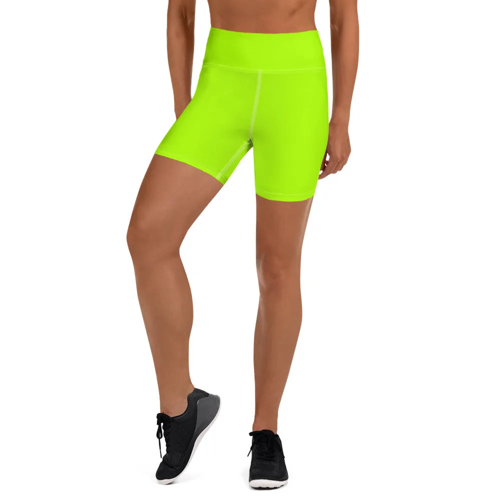 Neon Green Yoga Shorts, Solid Color Bright Women's Short Gym Tights-Made in USA/EU