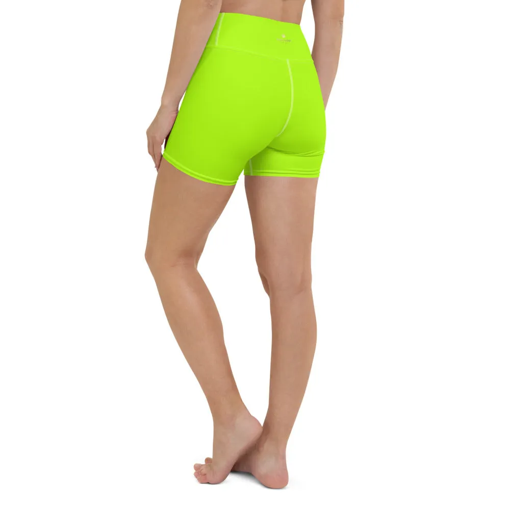 Neon Green Yoga Shorts, Solid Color Bright Women's Short Gym Tights-Made in USA/EU