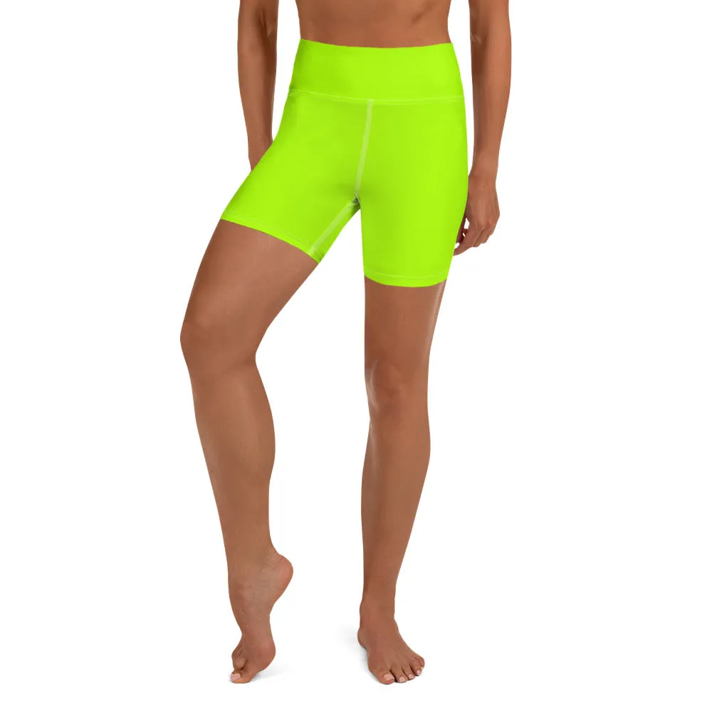 Neon Green Yoga Shorts, Solid Color Bright Women's Short Gym Tights-Made in USA/EU