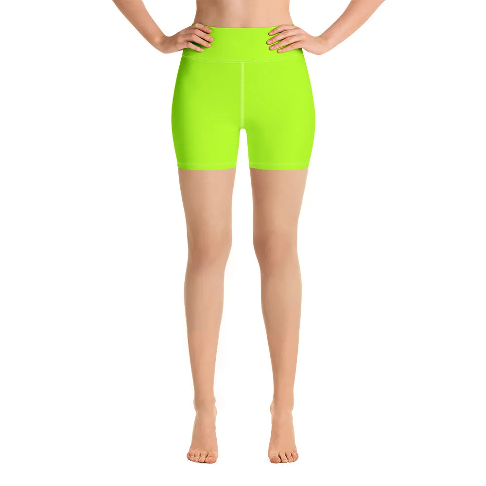 Neon Green Yoga Shorts, Solid Color Bright Women's Short Gym Tights-Made in USA/EU