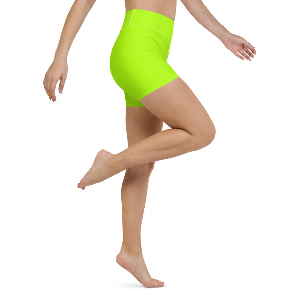 Neon Green Yoga Shorts, Solid Color Bright Women's Short Gym Tights-Made in USA/EU