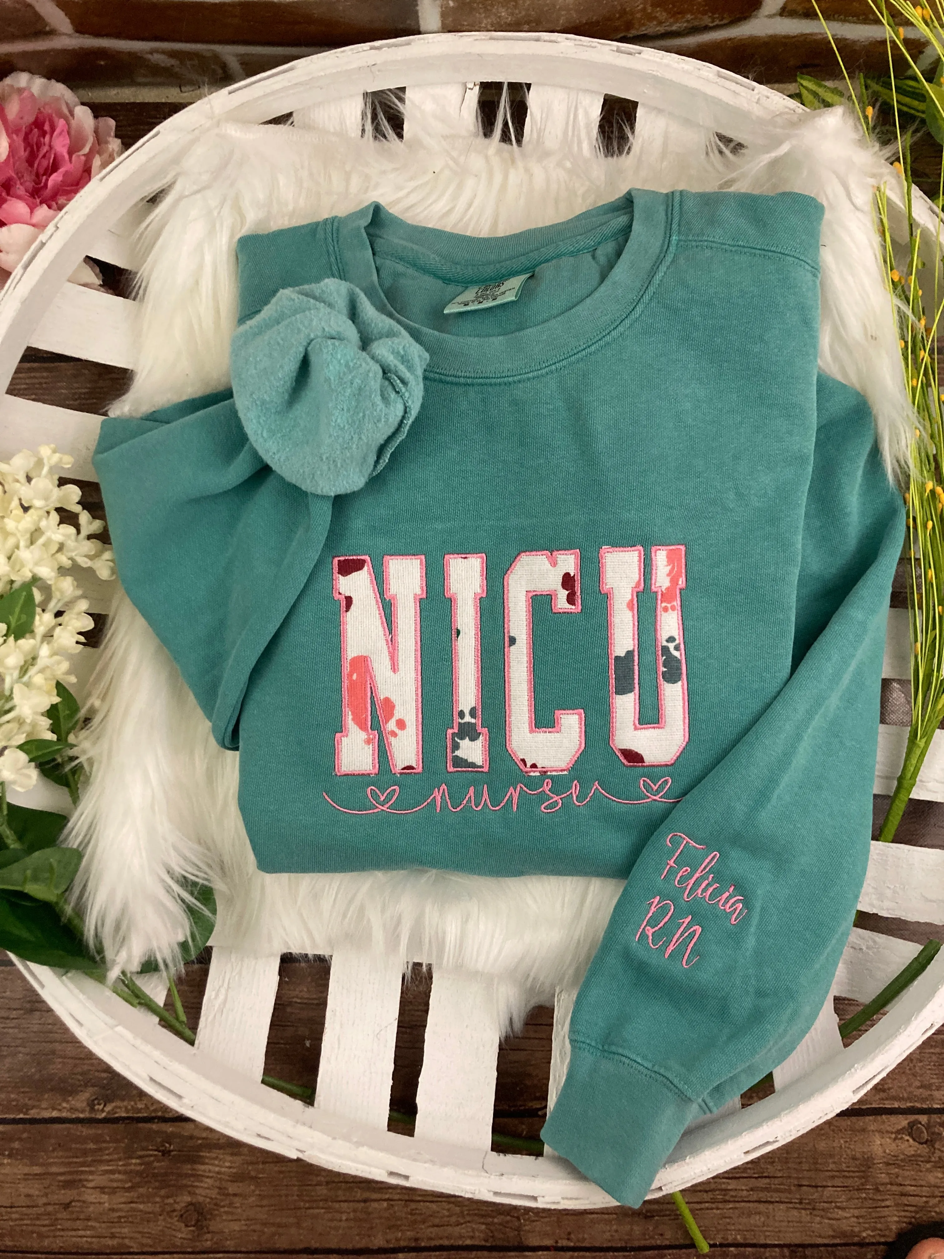 NICU Nurse sweatshirt from Baby Hospital Blanket - Labor and Delivery RN NICU - Fabric Keepsake Sweatshirts - Applique