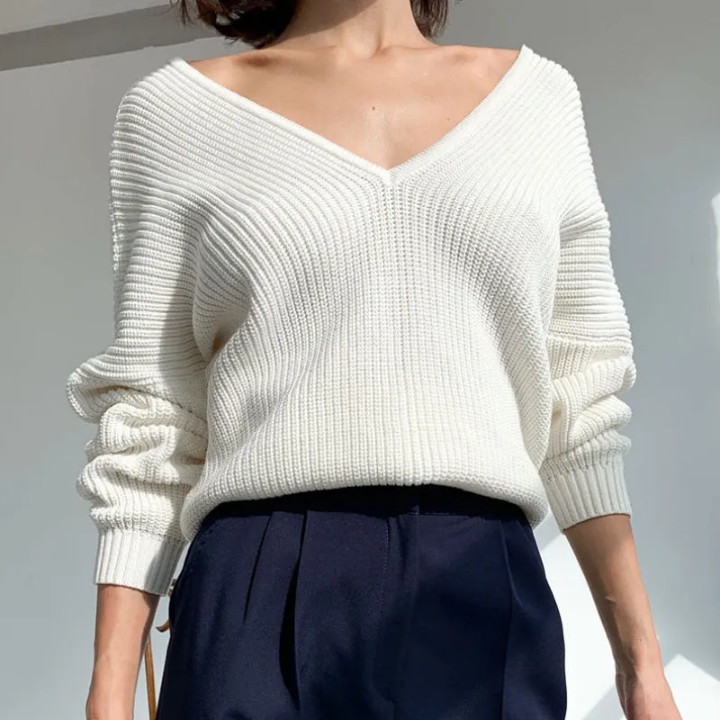 Oversize Knitted Long Sleeve Winter V-Neck Pullover Sweaters