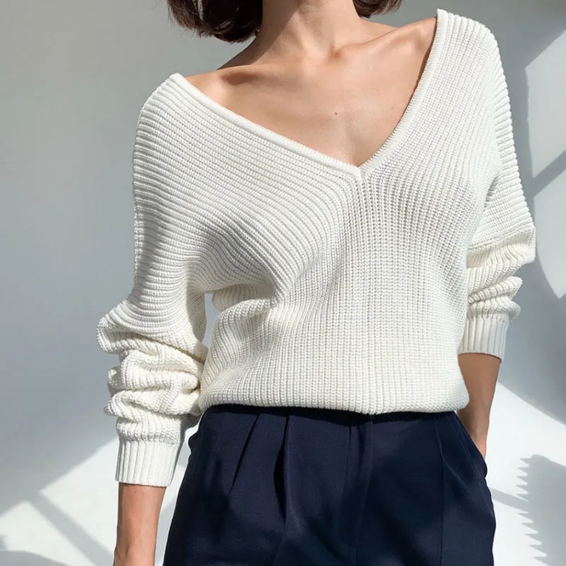 Oversize Knitted Long Sleeve Winter V-Neck Pullover Sweaters