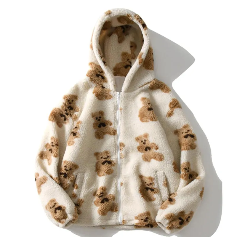 Oversized Hooded Bear Pattern Pullover Sweaters