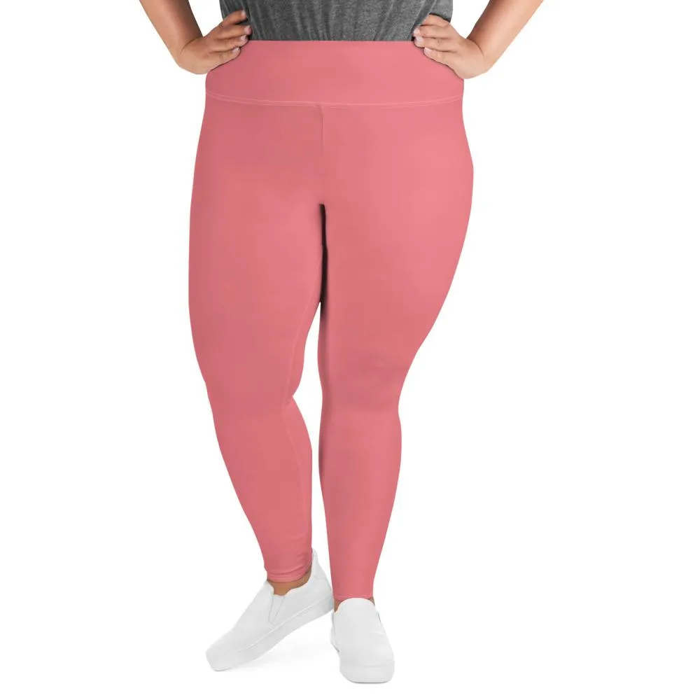 Peach Pink Women's Tights, Solid Color Print Women's Plus Size Premium Best Leggings- Made in USA/EU