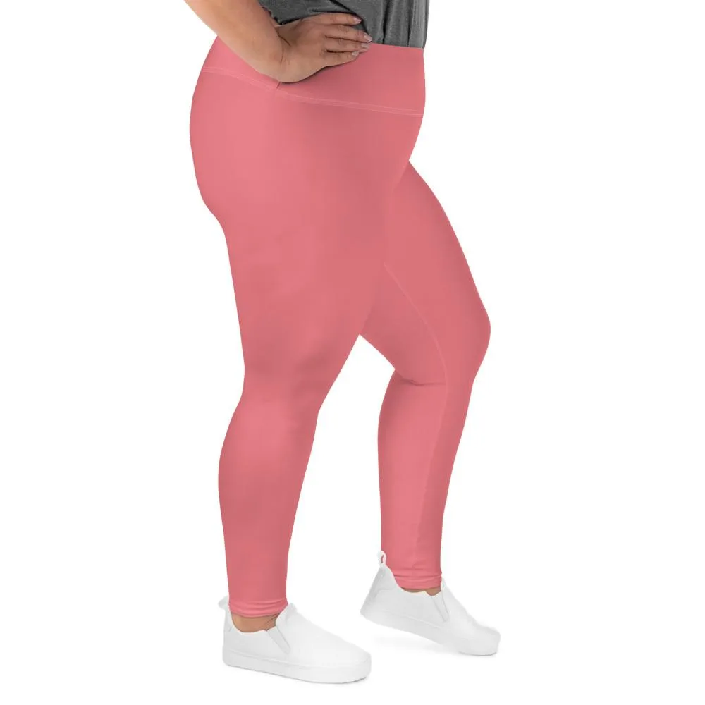 Peach Pink Women's Tights, Solid Color Print Women's Plus Size Premium Best Leggings- Made in USA/EU