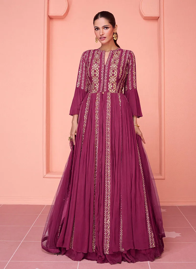 Pink Sequence Embroidery Designer Slit Style Anarkali Lehenga