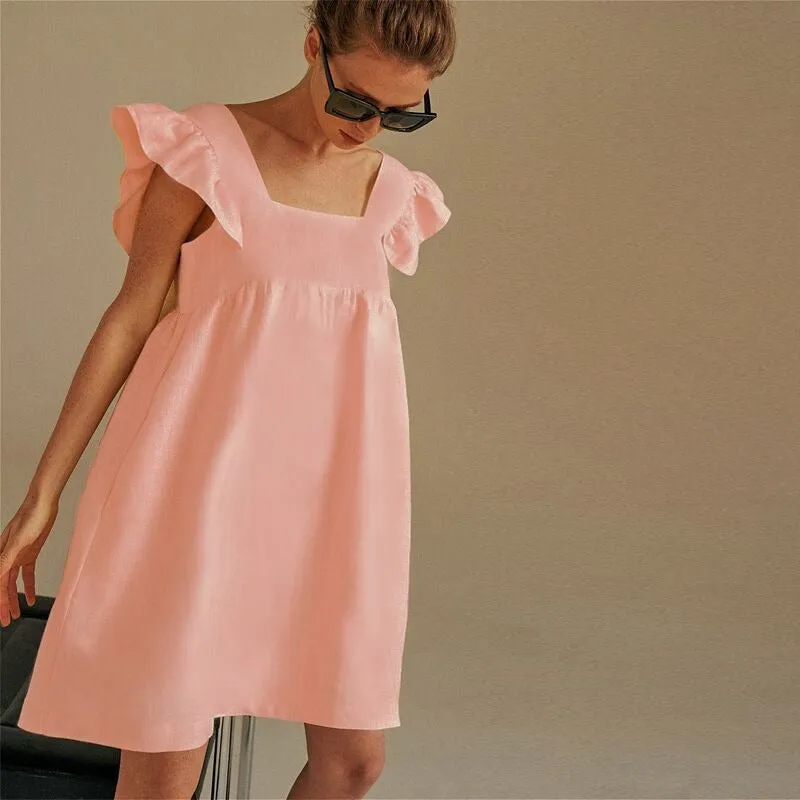 Plain and Simple Summer Square Neck Ruffled Mid-Calf Dresses