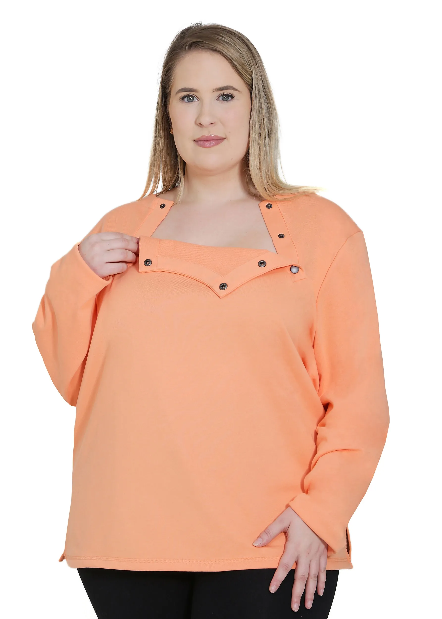 Plus Size Chemo Shirt for Women Chest Port Access Perfect Chemo-Patient Gift Coral