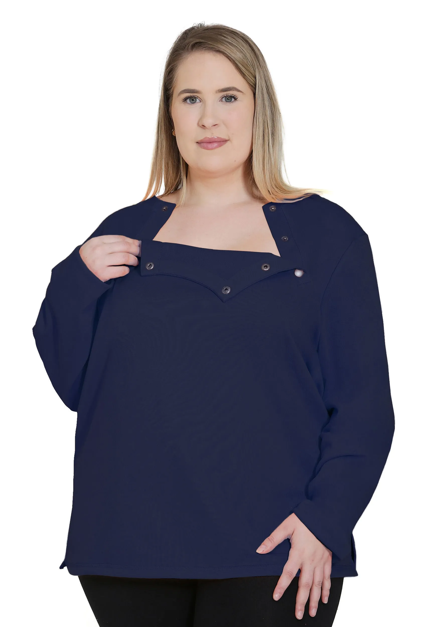 Plus Size Chemo Shirt for Women Chest Port Access Perfect Chemo-Patient Gift Navy