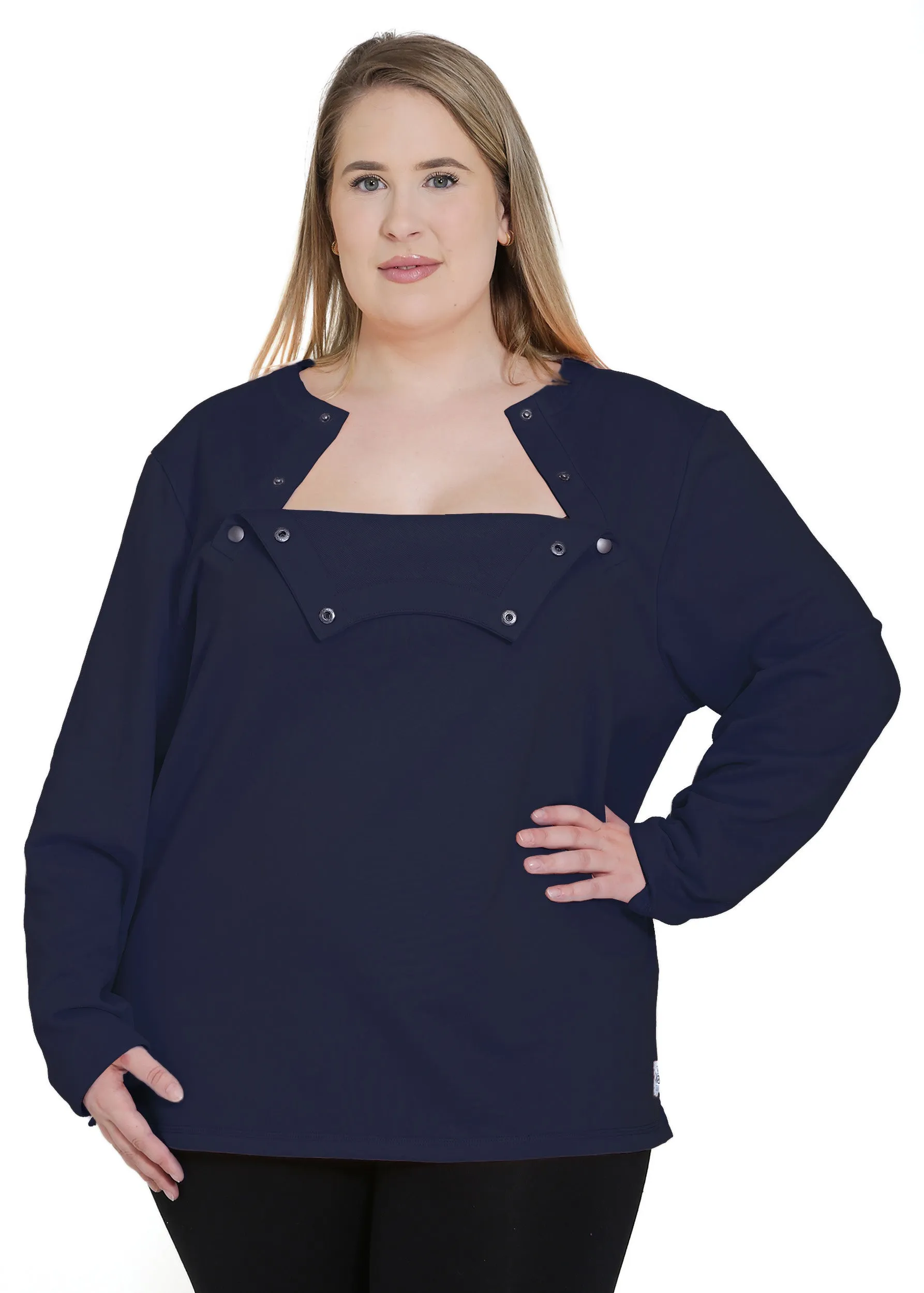 Plus Size Chemo Shirt for Women Chest Port Access Perfect Chemo-Patient Gift Navy