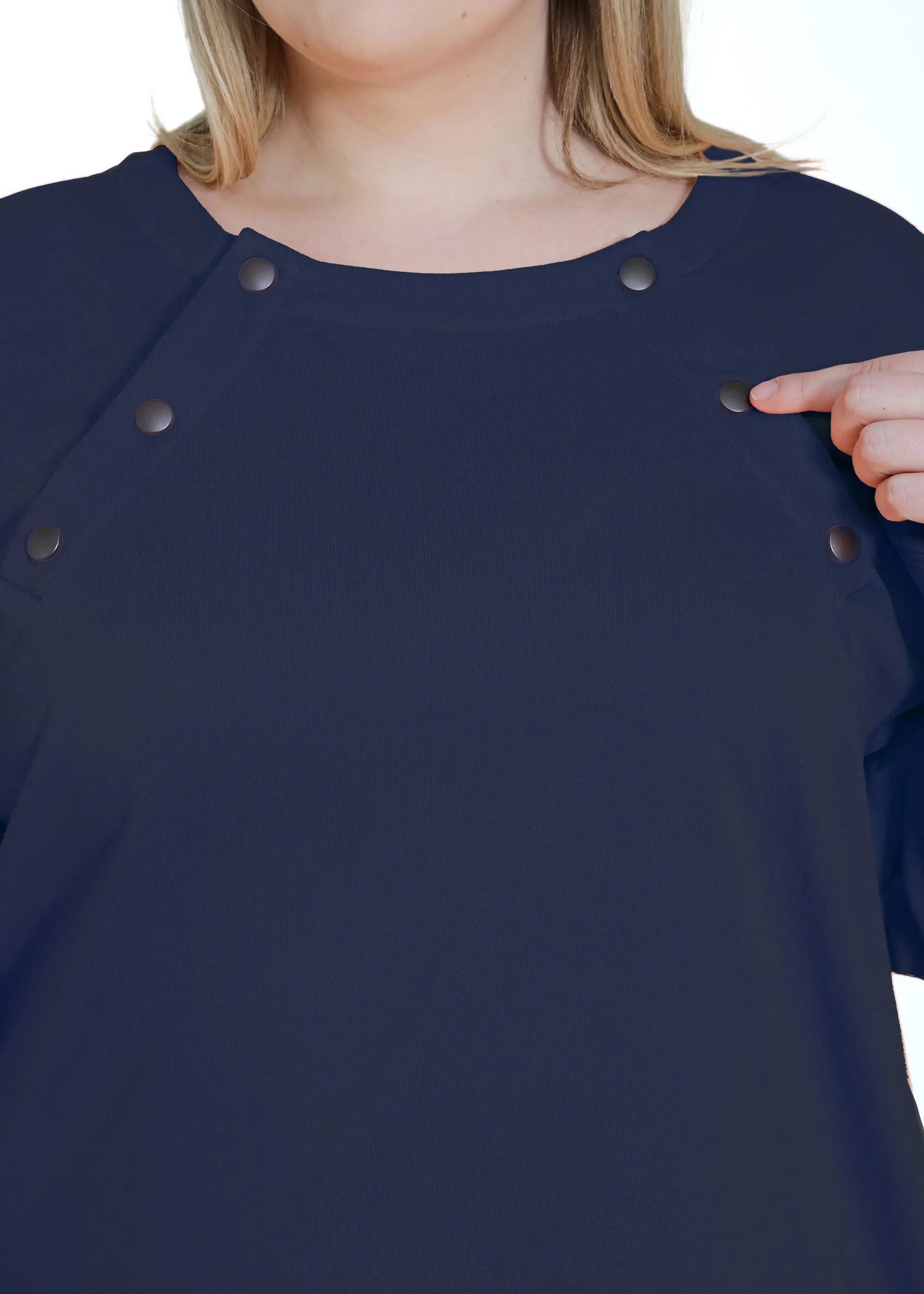 Plus Size Chemo Shirt for Women Chest Port Access Perfect Chemo-Patient Gift Navy