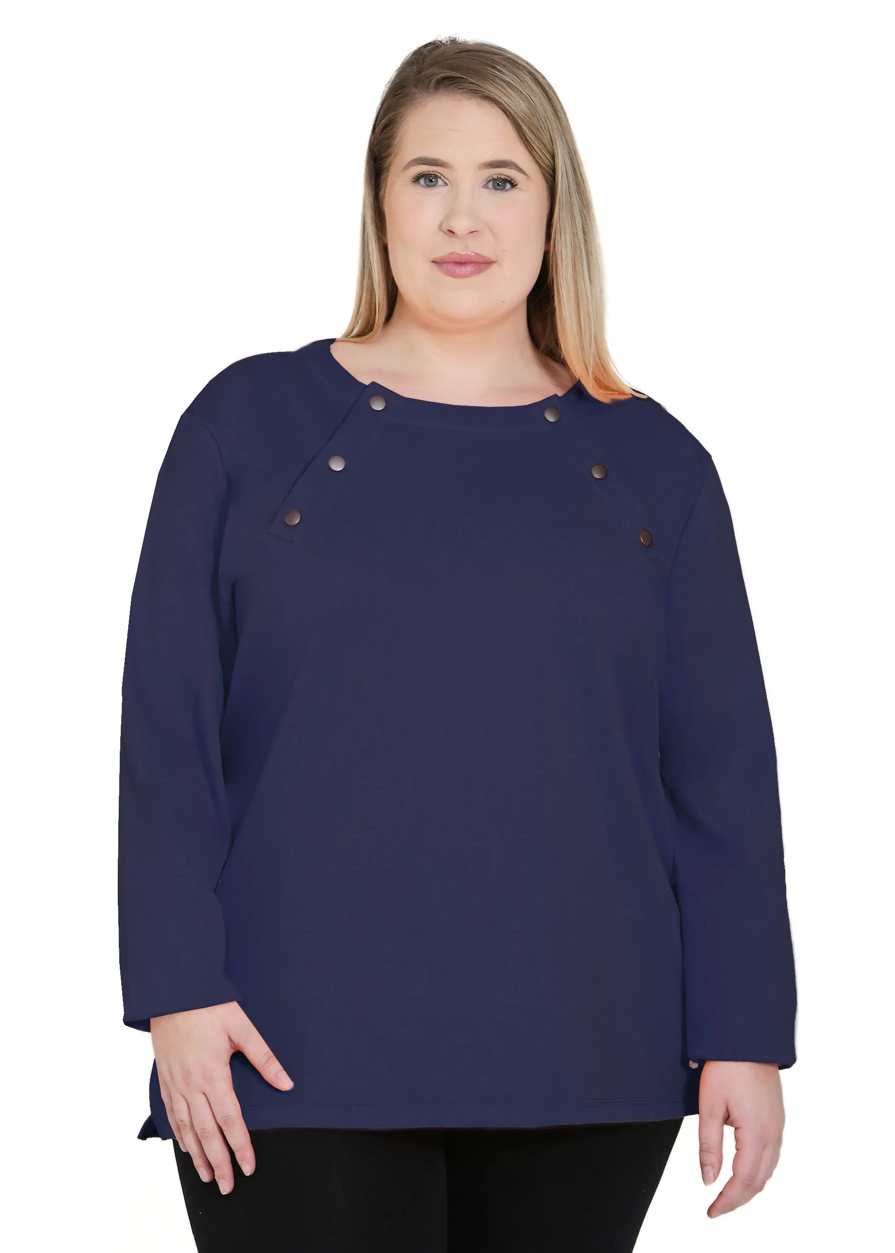 Plus Size Chemo Shirt for Women Chest Port Access Perfect Chemo-Patient Gift Navy