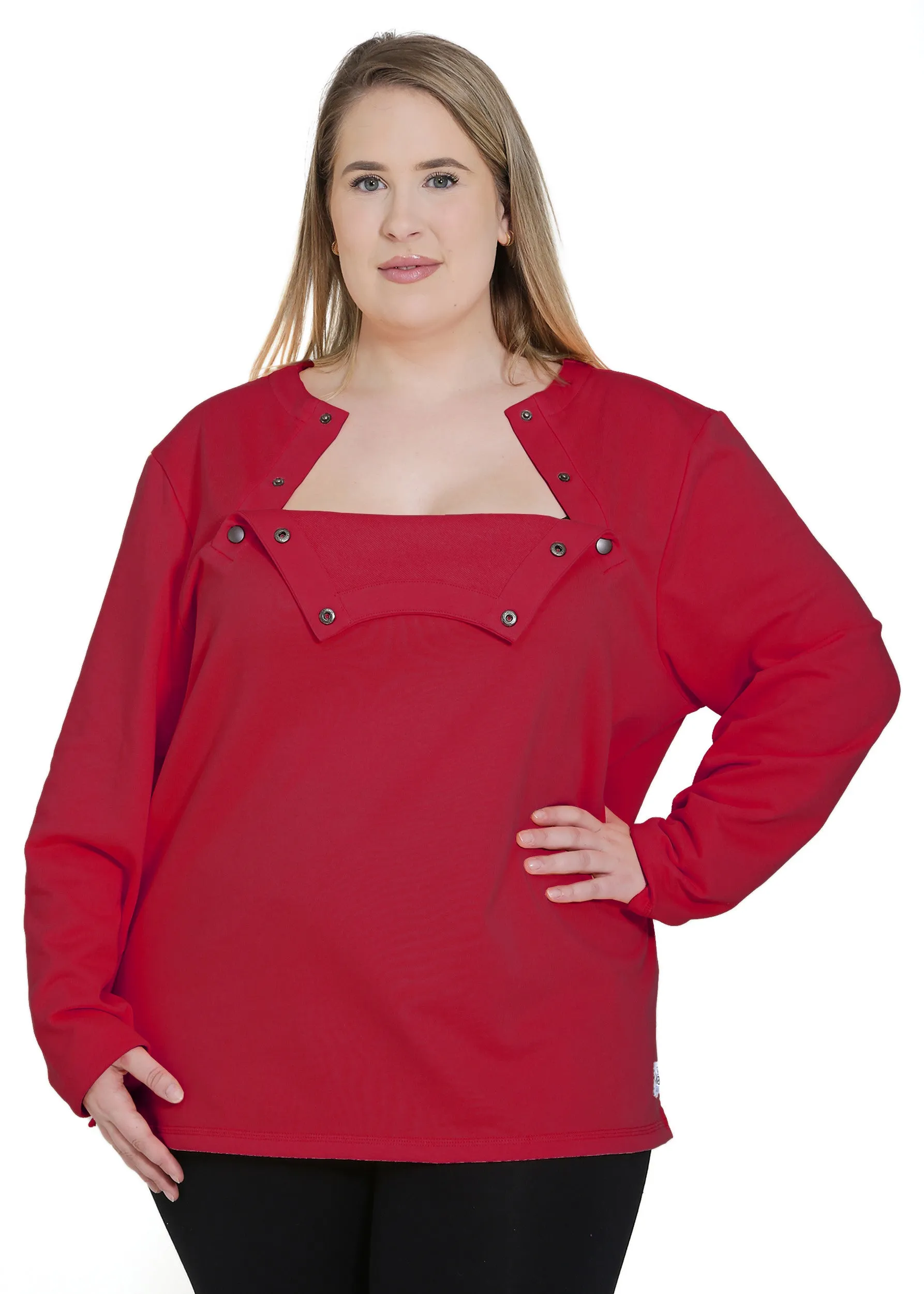 Plus Size Chemo Shirt for Women Chest Port Access Perfect Chemo-Patient Gift Ruby Red