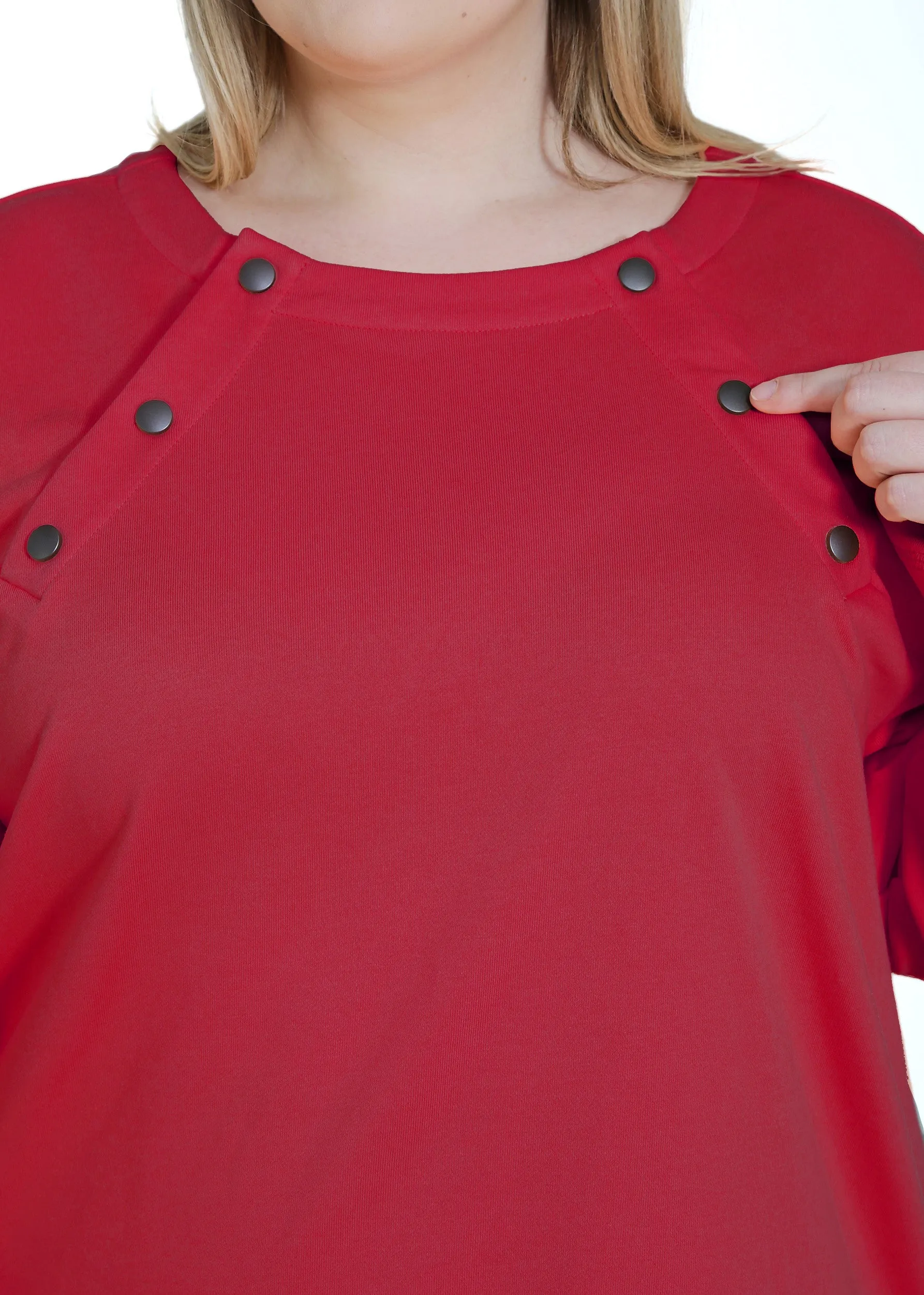 Plus Size Chemo Shirt for Women Chest Port Access Perfect Chemo-Patient Gift Ruby Red