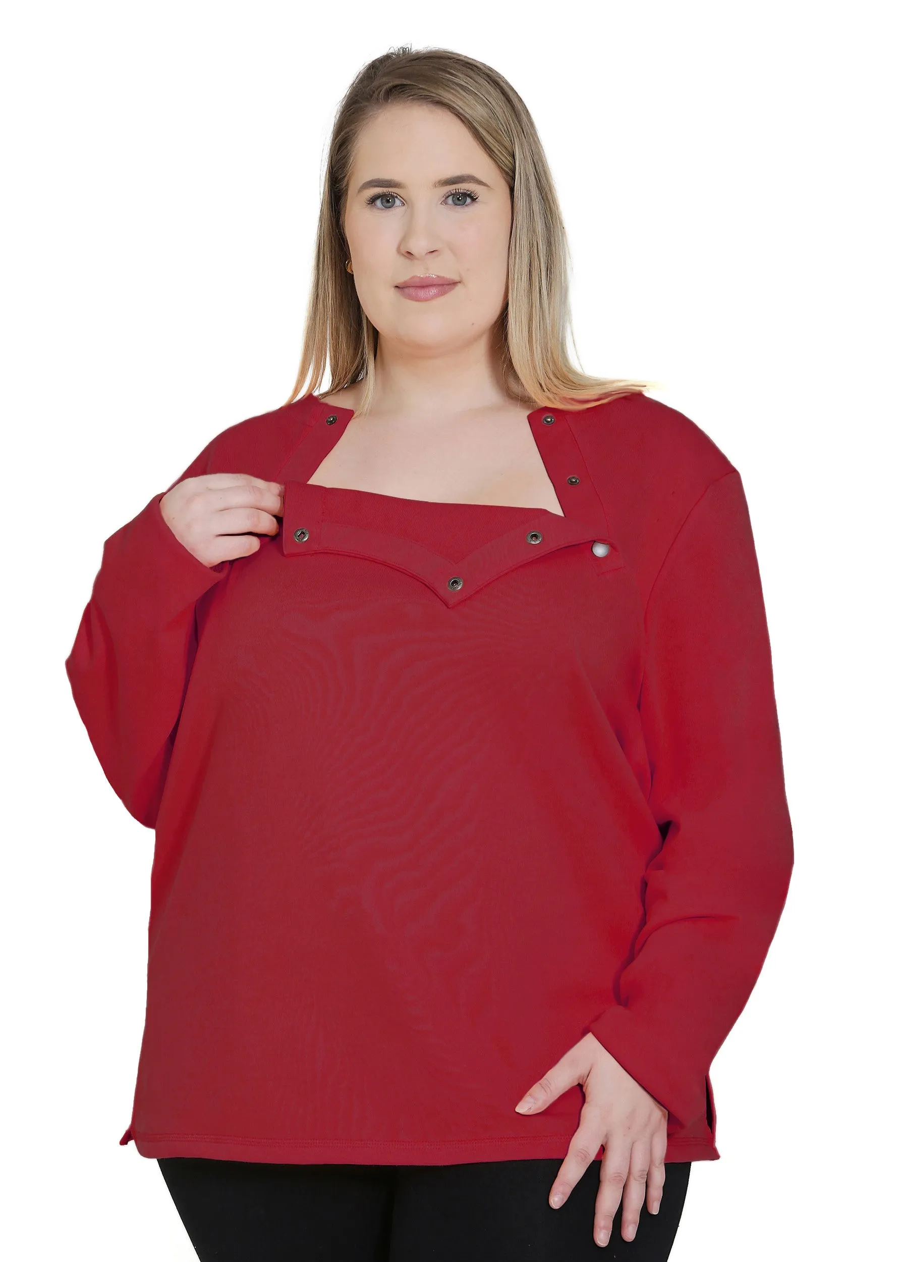 Plus Size Chemo Shirt for Women Chest Port Access Perfect Chemo-Patient Gift Ruby Red