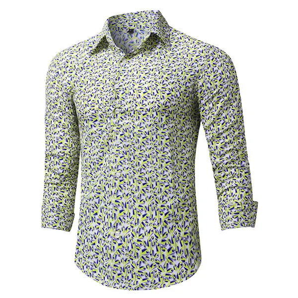 Plus Size Designer Dress Shirt for Men Long Sleeves Slim Fit Turn Down Collar Printing