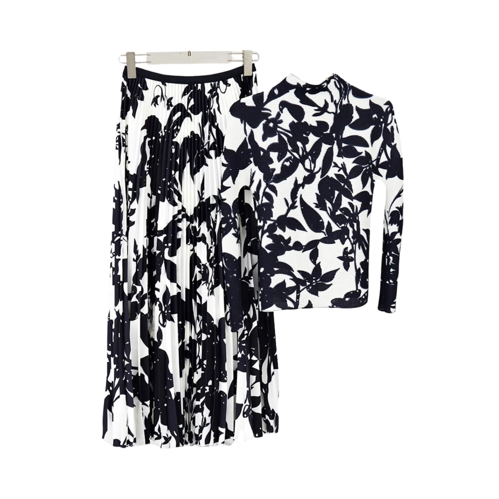 Pre Order:  Floral Silhouette Top Skirt Pleated Set