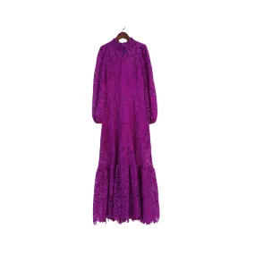 Pre Order:  Hollow Out Embroidery Lantern Sleeve Maxi Dress