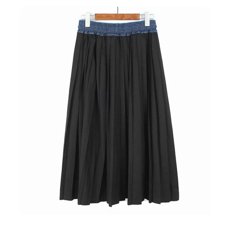 Pre Order:  Pleated Denim A Line Skirt