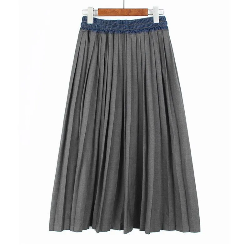 Pre Order:  Pleated Denim A Line Skirt