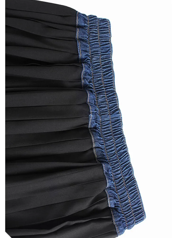 Pre Order:  Pleated Denim A Line Skirt