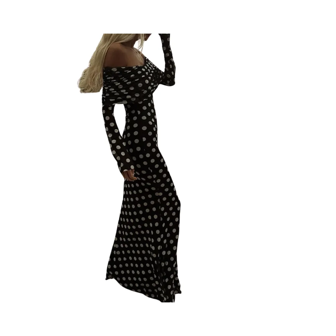 Pre Order:  Polka Dot Off-Shoulder Maxi Dress