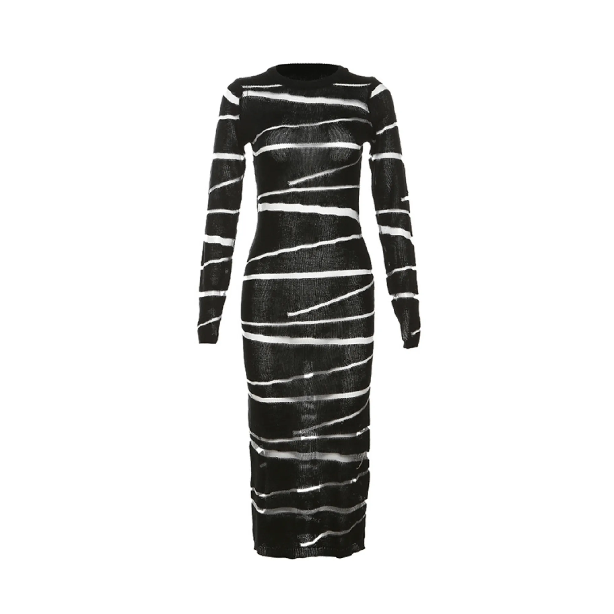 Pre Order:  Striped Semi-Sheer Maxi Knit Dress