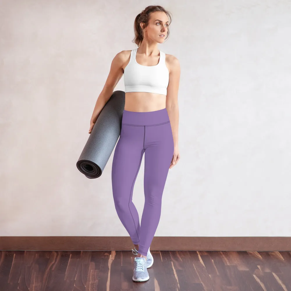 Purple Solid Color Yoga Leggings, Modern Essential Premium Quality Women's Tights-Made in USA/EU