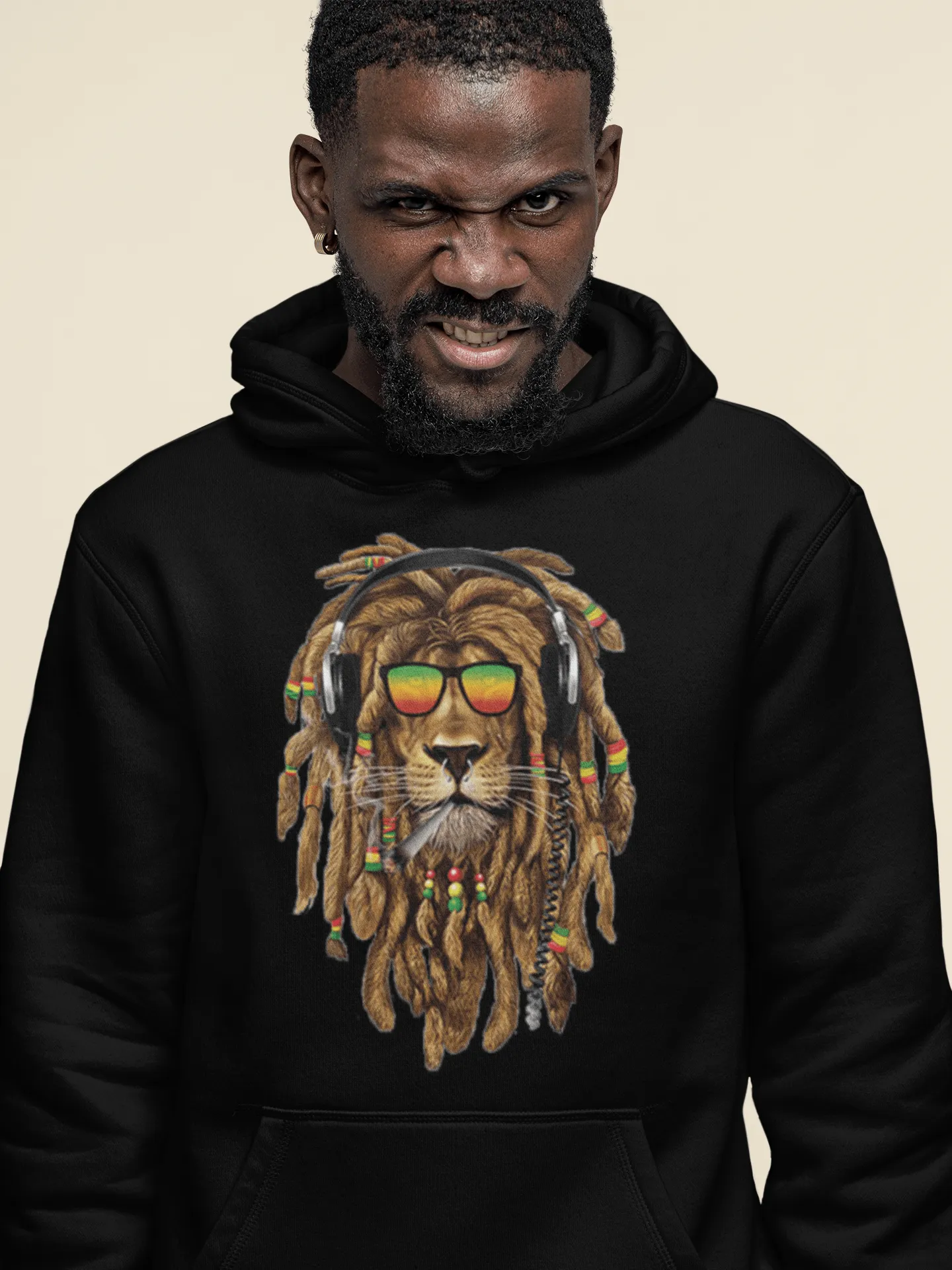 Rasta Lion Hoodie Top Koala Heavyweight Blended Pullover