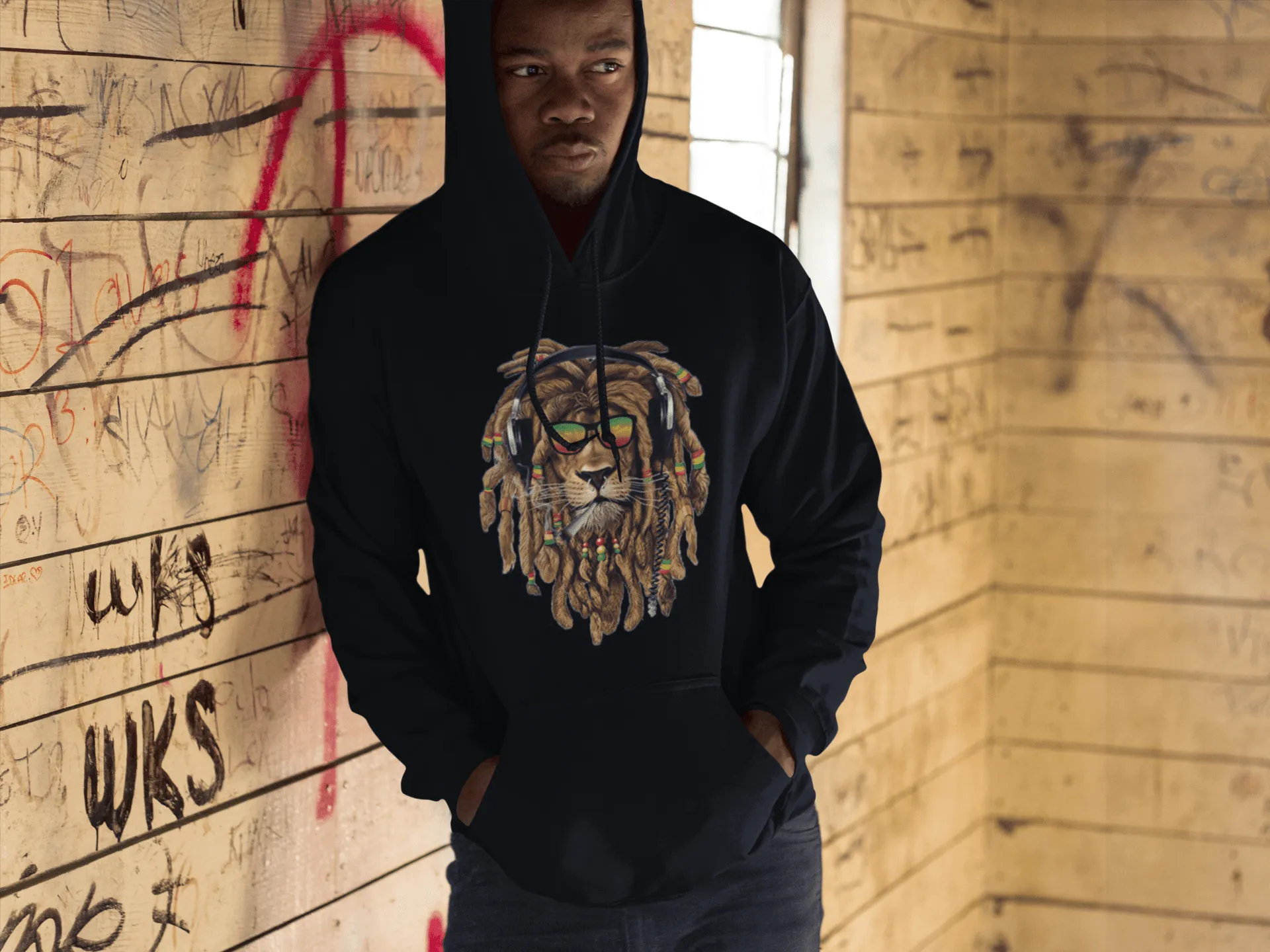 Rasta Lion Hoodie Top Koala Heavyweight Blended Pullover