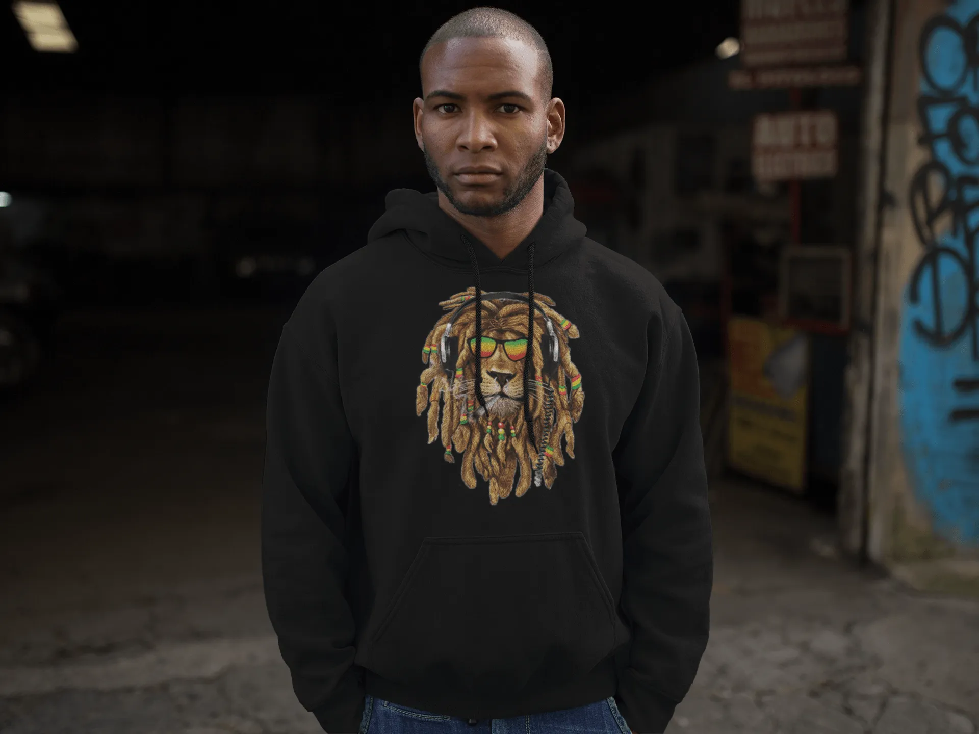 Rasta Lion Hoodie Top Koala Heavyweight Blended Pullover