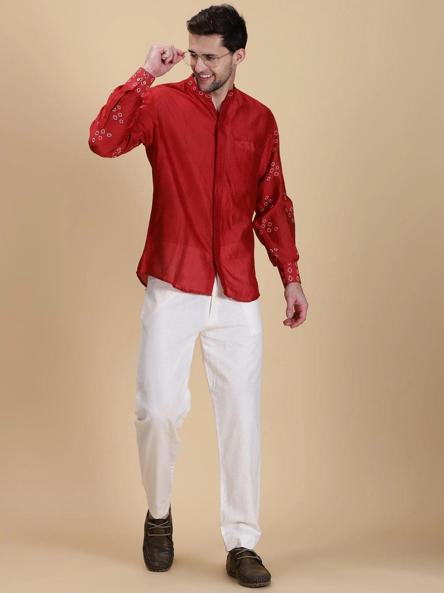 Red Bandhej Tie Dye Silk Shirt