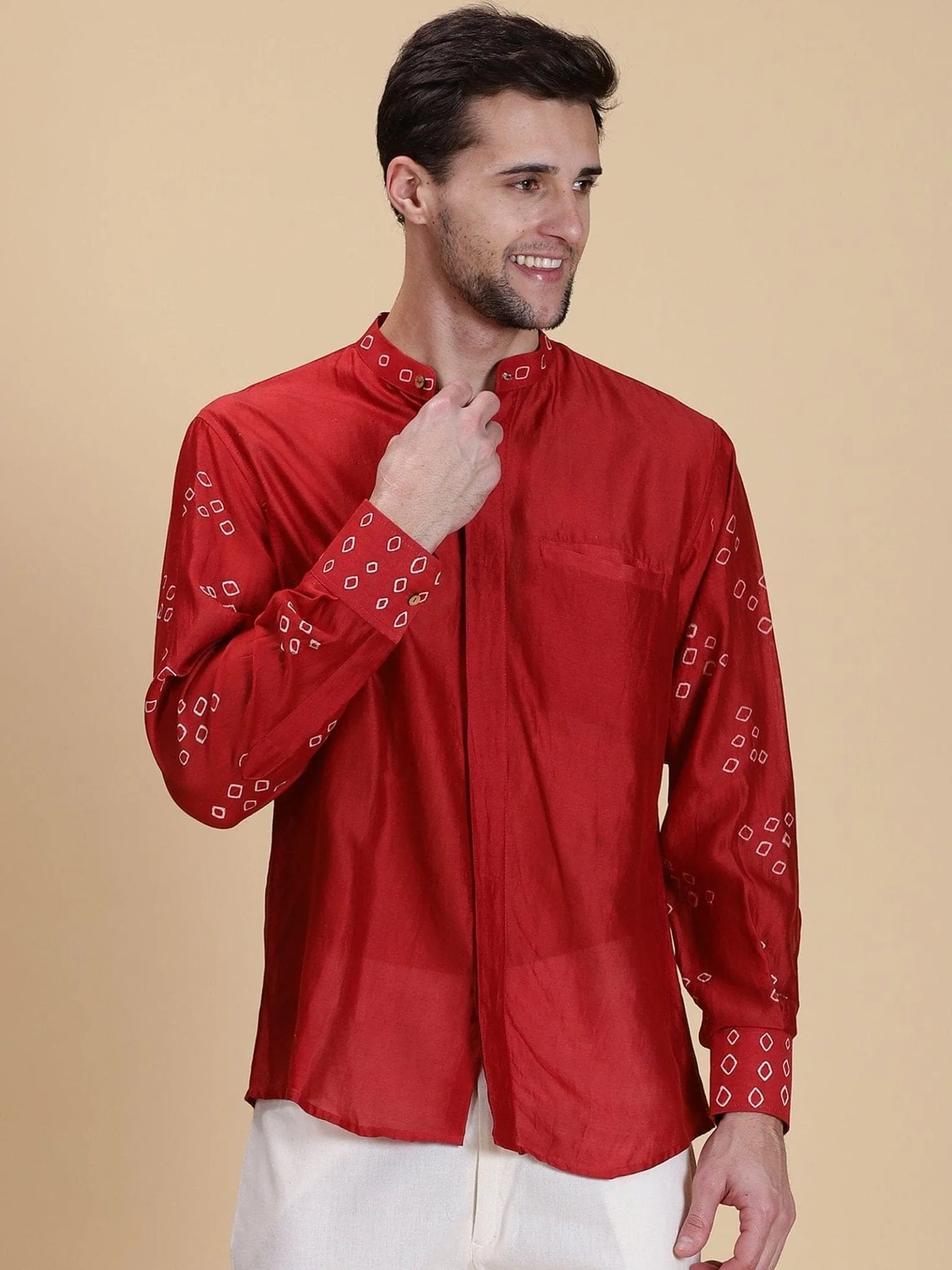 Red Bandhej Tie Dye Silk Shirt