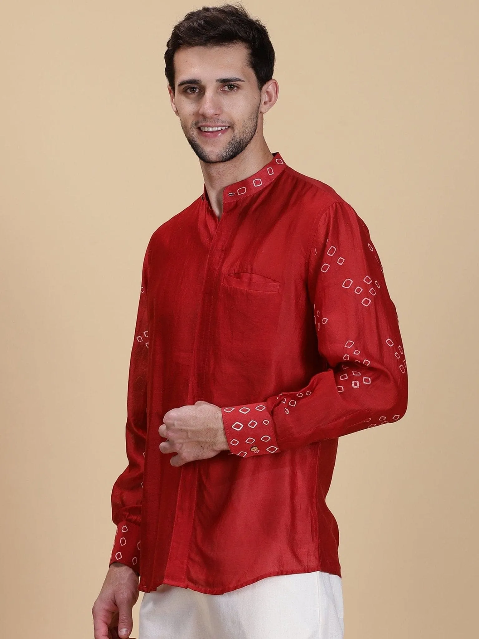 Red Bandhej Tie Dye Silk Shirt