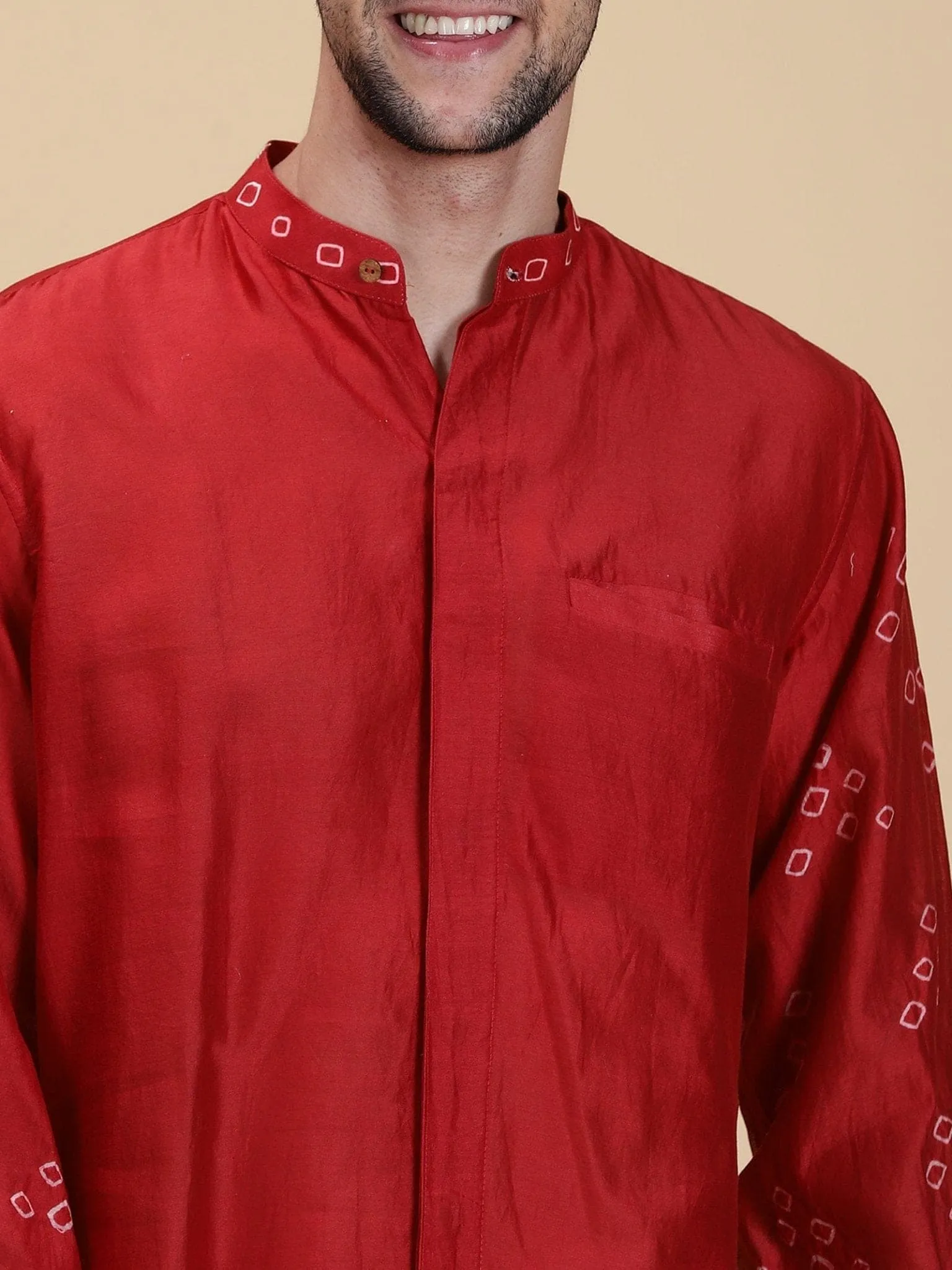 Red Bandhej Tie Dye Silk Shirt