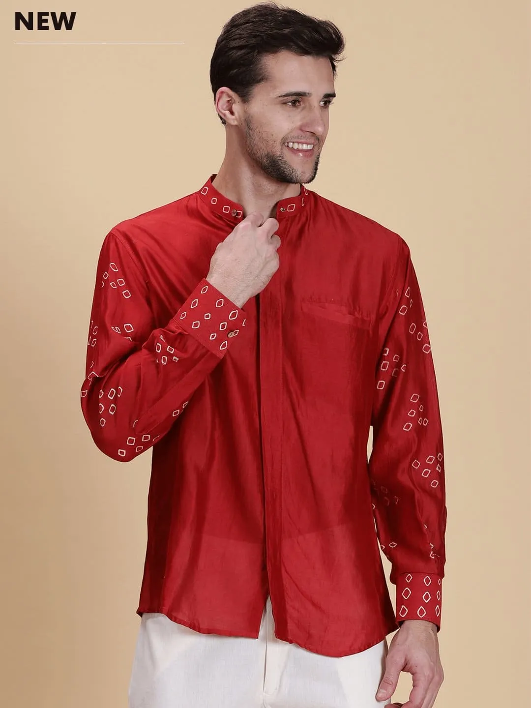 Red Bandhej Tie Dye Silk Shirt