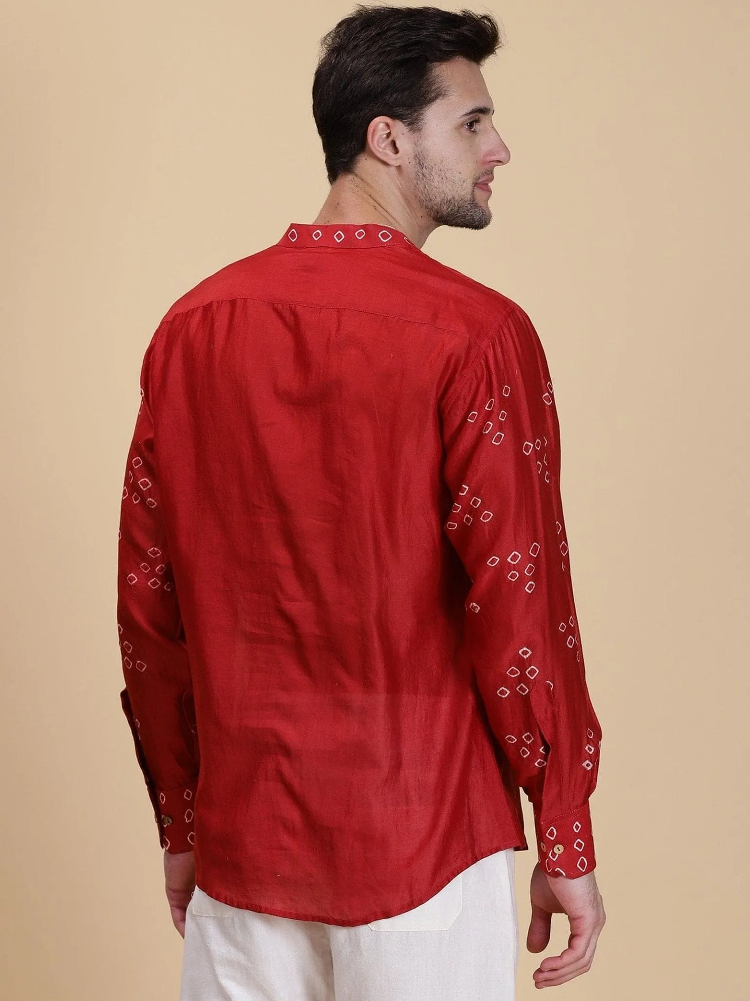 Red Bandhej Tie Dye Silk Shirt