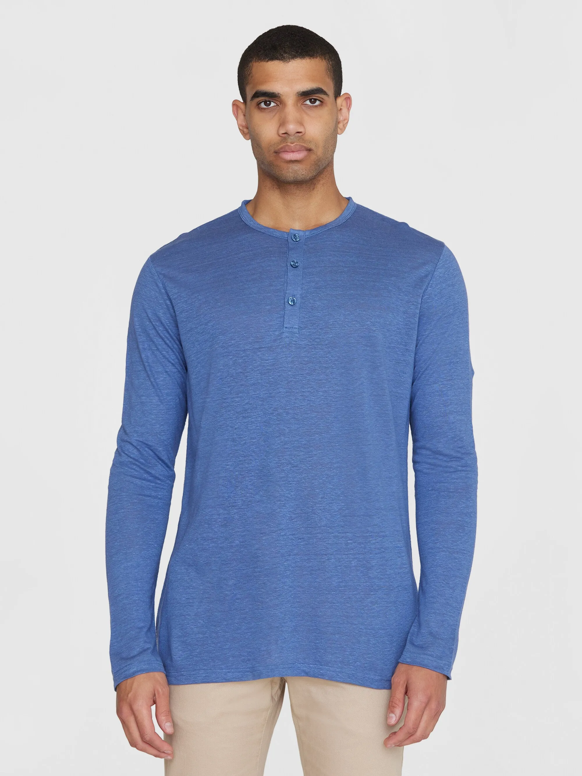 Regular linen henley - GOTS/Vegan - Moonlight Blue