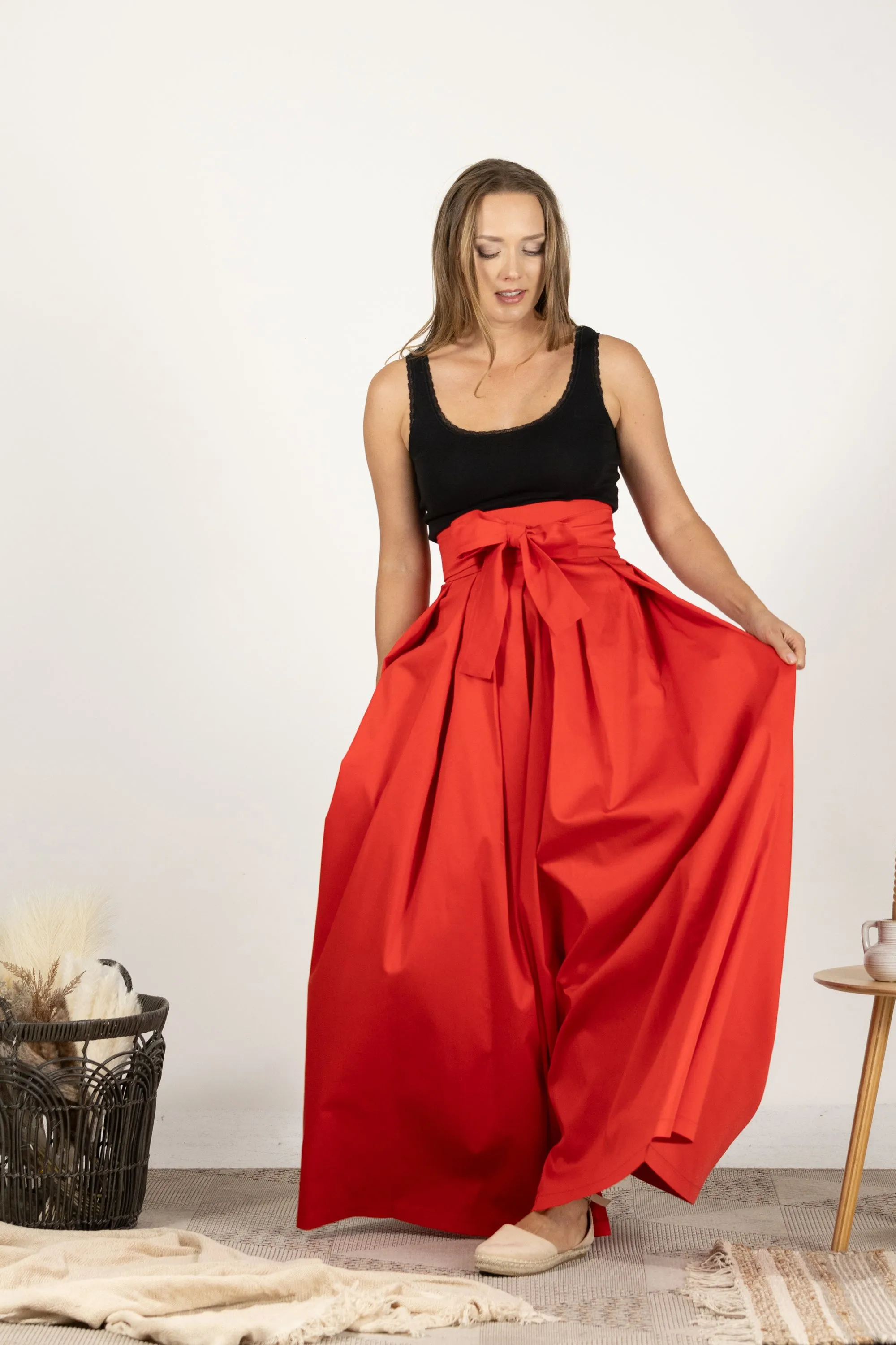 Sage Green High Waist Pleated Maxi Skirt