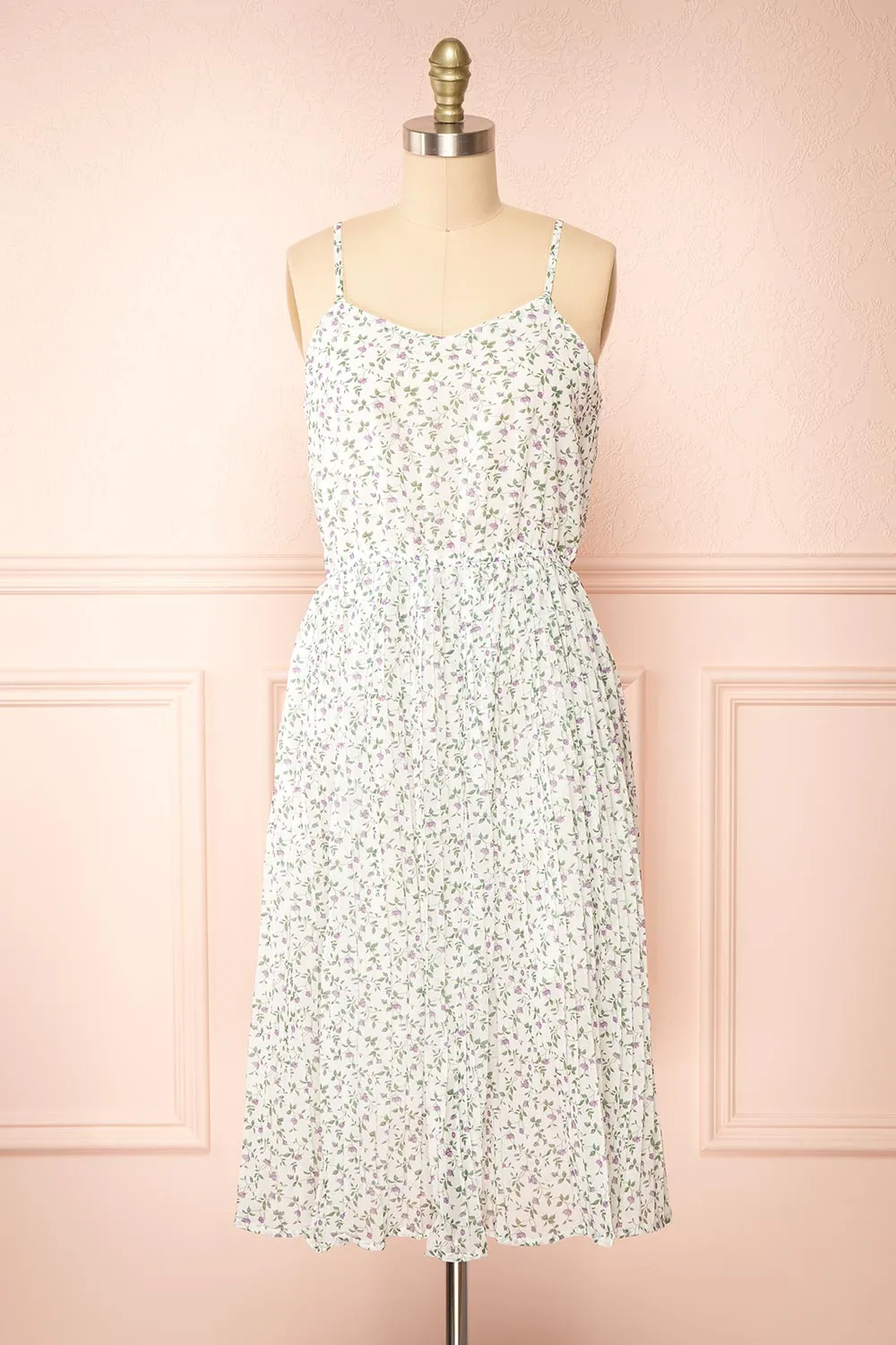 Sawol | Floral Midi Dress w/ Pleated Skirt