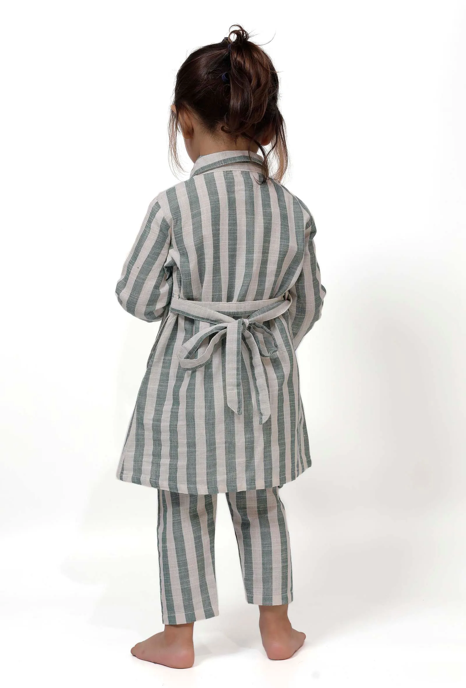 Set of 2 - Green Stripe Tunic Dress with Pants