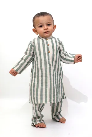 Set of 2 - Isla Green Stripe Tunic Kurta Pajama