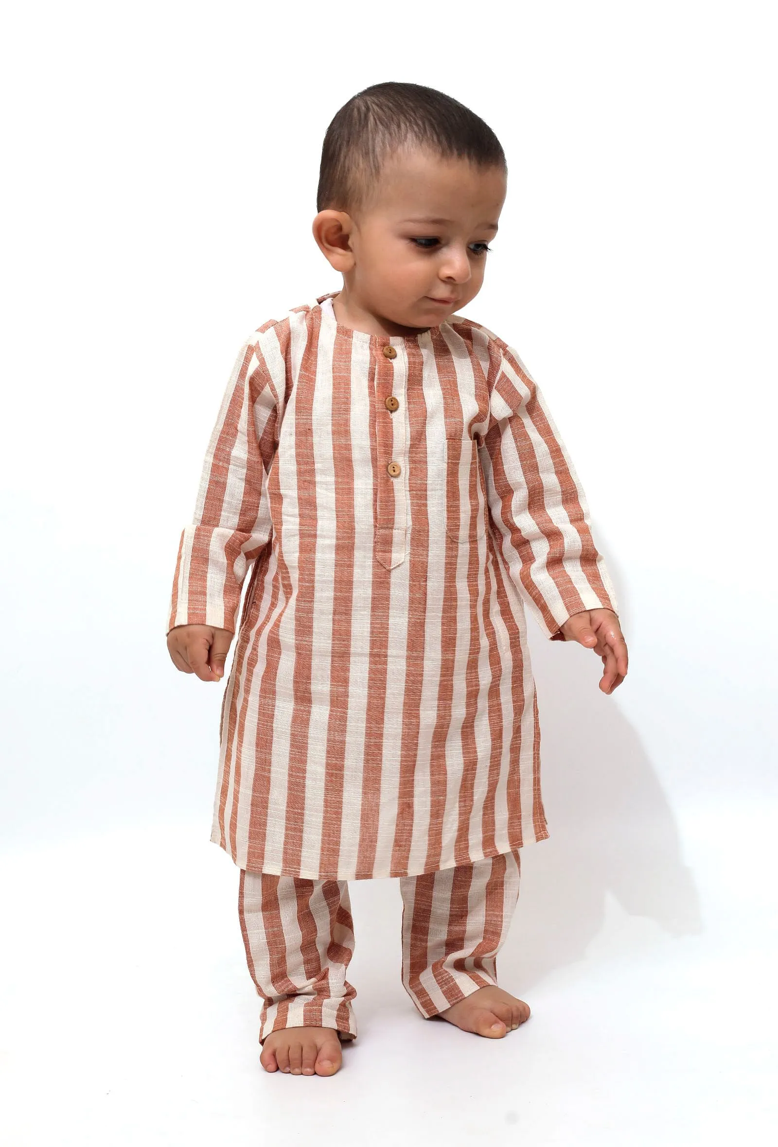 Set of 2 - Piglet Tangy Orange Stripes Tunic Kurta Pajama