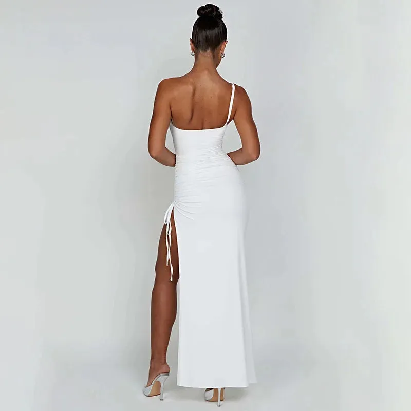 Sexy Maxi Party Evening Shoulder Ruched One Maxi Club Woman Dress Dress