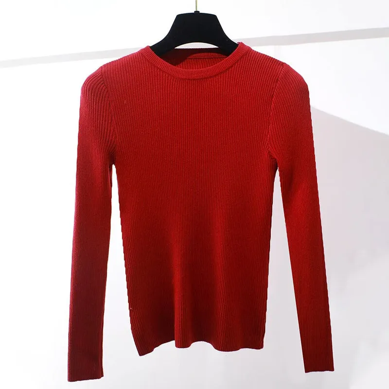 Slim Fit O-Neck Knitted Long Sleeve Pullover Sweaters